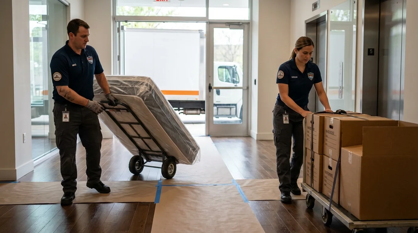 Professional apartment movers loading elevator in Blue Island, IL